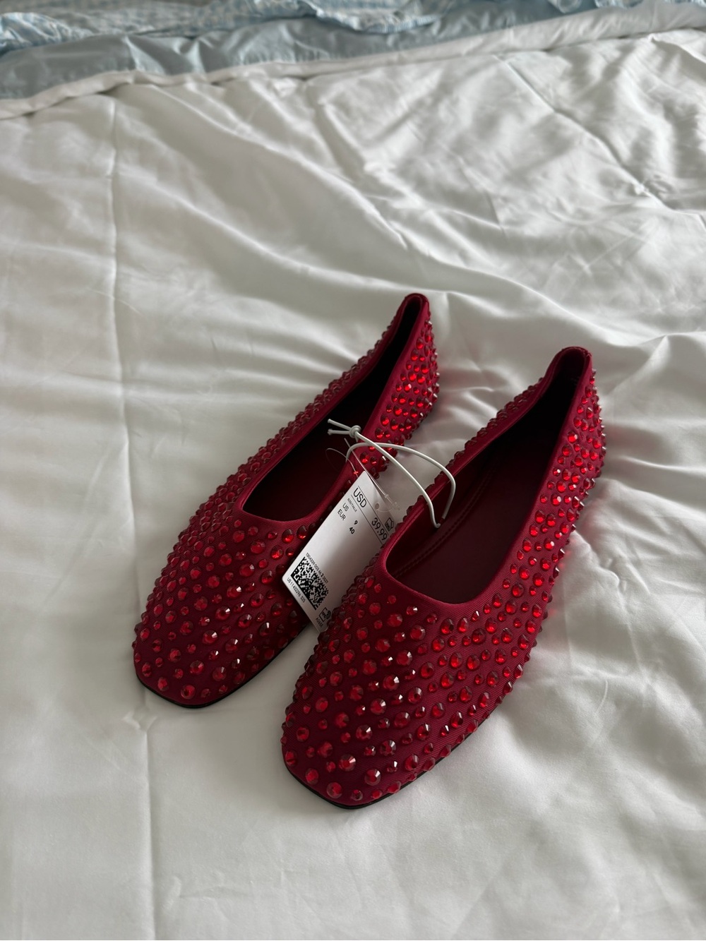 H&M Red Crystal-Studded Women’s Ballet Flats